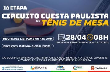 Venha participar do emocionante Circuito Cuesta Paulista de Tênis de Mesa!