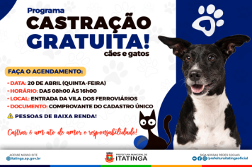 PROGRAMA CASTRAÇÃO GRATUITA CÃES E GATOS!