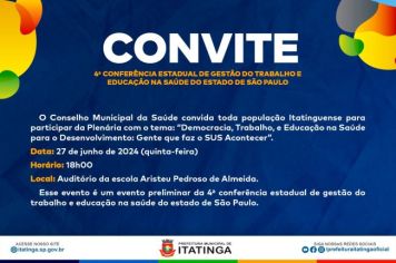 Convite para a Plenária da Saúde em Itatinga