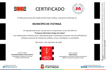 ITATINGA RECEBE CERTIFICADO DE 