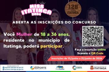 ABERTA AS INSCRIÇÕES PARA O CONCURSO MISS ITATINGA 2024