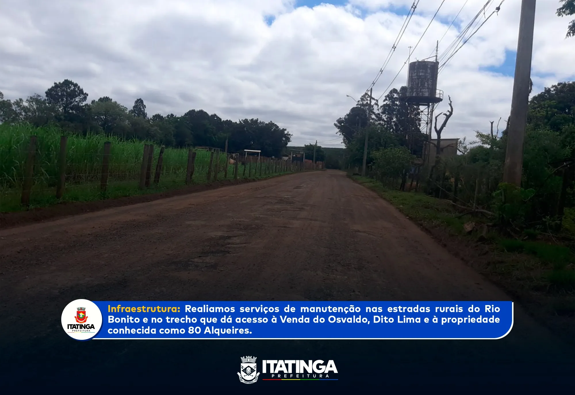 Prefeitura de Itatinga realiza manutenção em estradas rurais nas regiões do Rio Bonito e Venda do Osvaldo