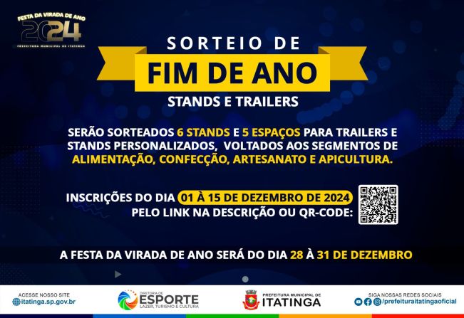 STAND E ESPAÇOS GRATUITOS PARA FESTA DA VIRADA DE ANO DE 2024 
