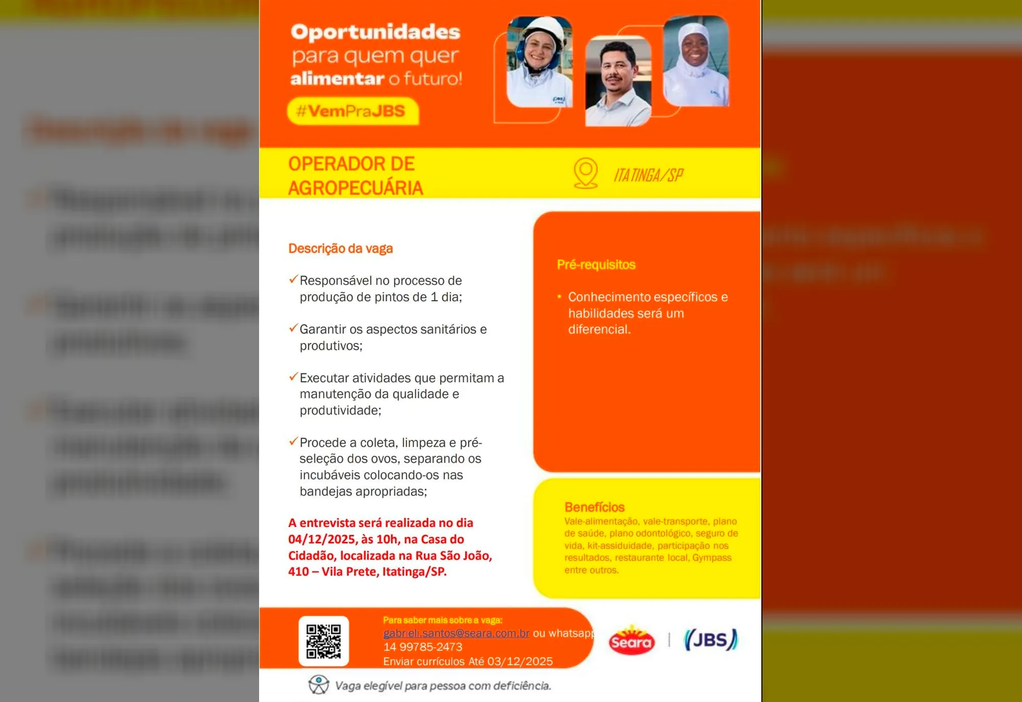 Oportunidade de Emprego em Itatinga