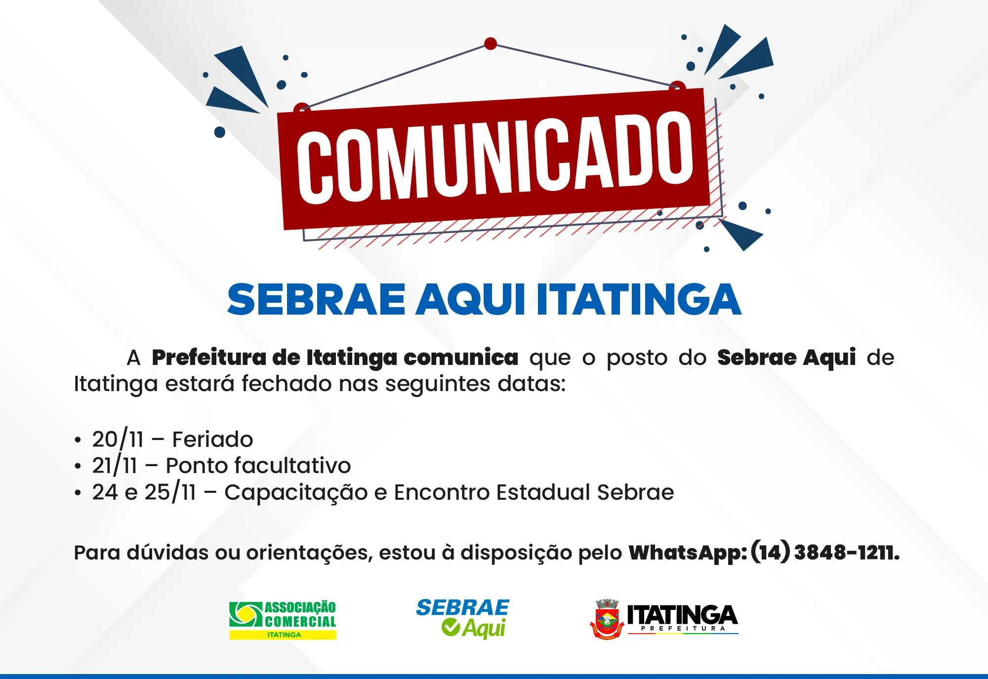 Comunicado – Sebrae Aqui Itatinga